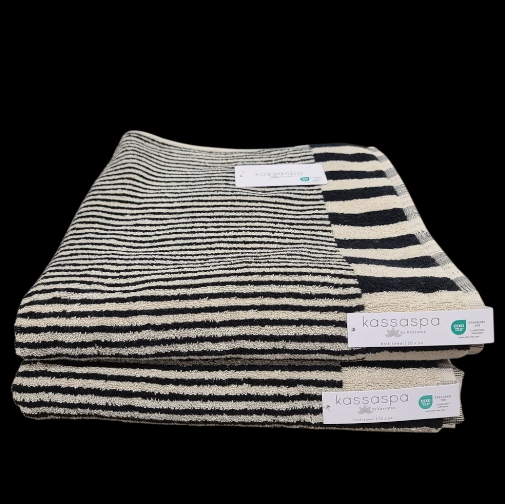 8pc Kassa Spa Tan & Black Stripe Plush Bath Hand Washcloth Towel Set 100% Cotton